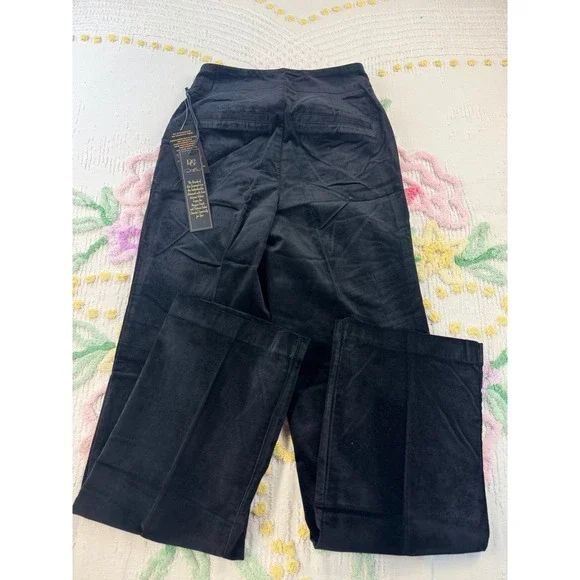 DG2 Diane Gilman Black Velvet Moleskin Wide Leg Trousers Pants Size 8 NWT - Picture 6 of 7